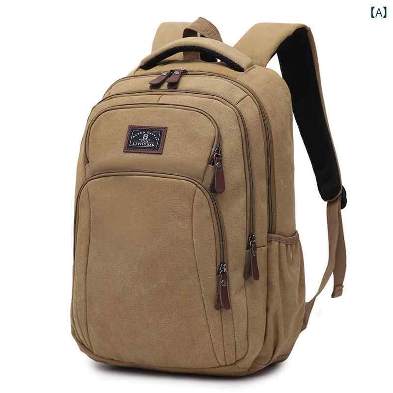 リュック メンズ 男性用 帆布 多層 大容量 PCバッグ バックパック 鞄 学生 通学 通勤 旅行 出張 耐摩耗 カーキ ブラック コーヒー色 グリーン 20-35L(4)