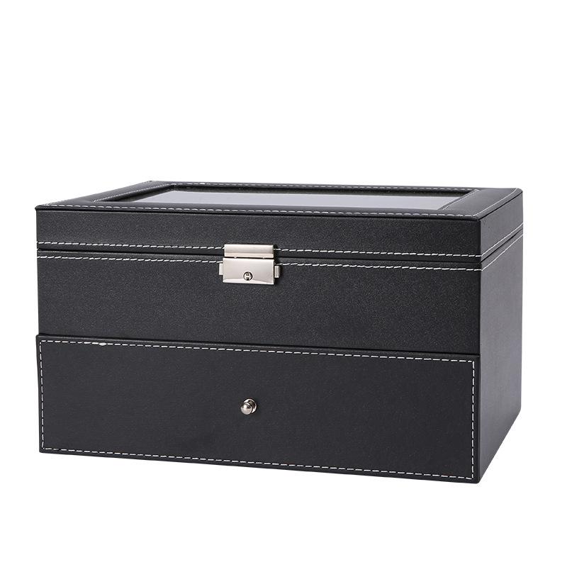 腕時計ケース 5本 収納 高級感 透明窓付き PUレザー 腕時計 眼鏡 ジュエリー 収納ボックス ブラック デ..