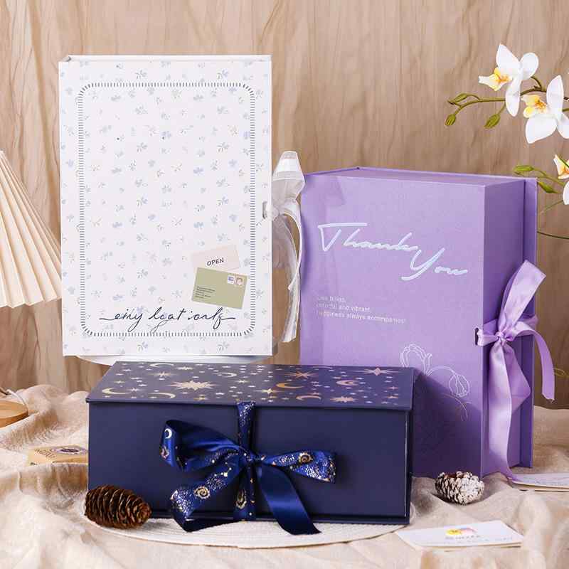 ギフトボックス 空箱 ブック型 フラップ式 特殊紙 硬質紙 包装 容器 ブルー 星空 花柄 結婚式 母の日 ..