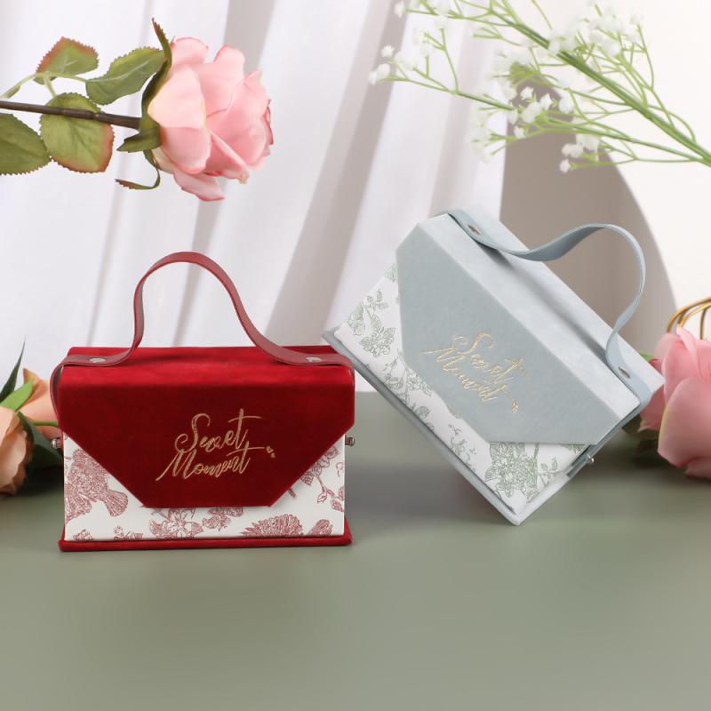 ギフトボックス ラッピングボックス 小型 酒 красный 藍色 中国風 ベルベット調 プリント 蓋つき