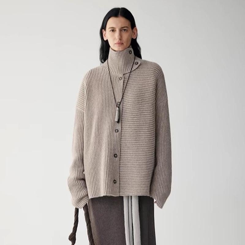 ニット・セーター レディース 高品質 羊毛 カーディガン 秋冬 厚手 ニット トップス 高襟 ゆったり 無..