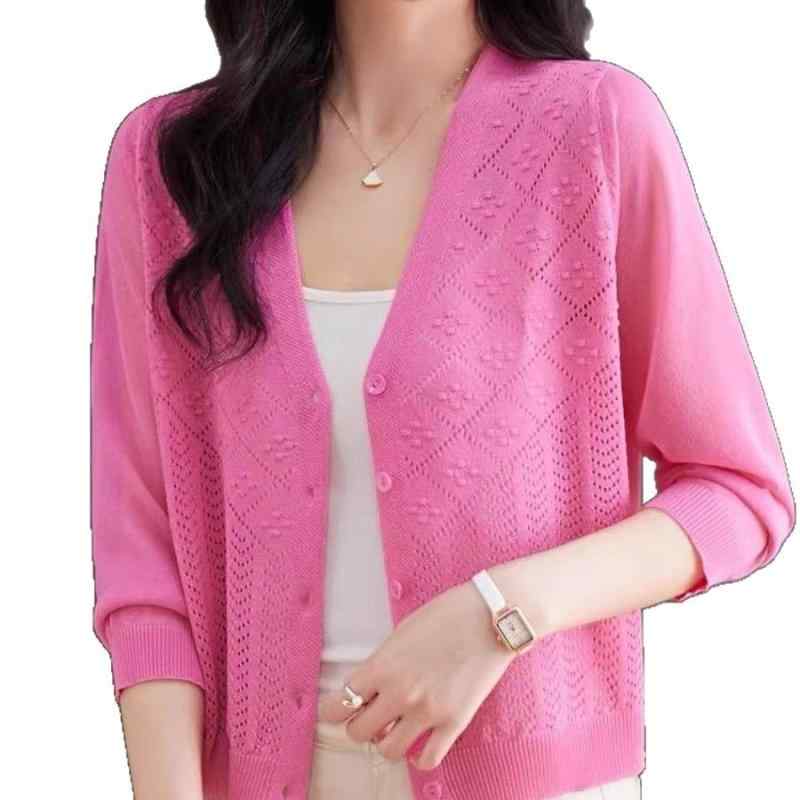 ニット レディース 春夏 カーディガン Vネック 薄手 長袖 トップス 接触冷感 涼しい 無地 きれいめ 通..