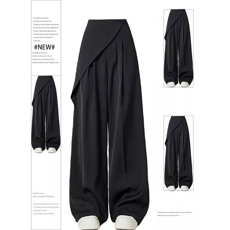 パンツ レディース 不規則 ワイドレッグパンツ 韓国風 ハイウエスト ストレートパンツ 黒 春夏 薄手 ア..