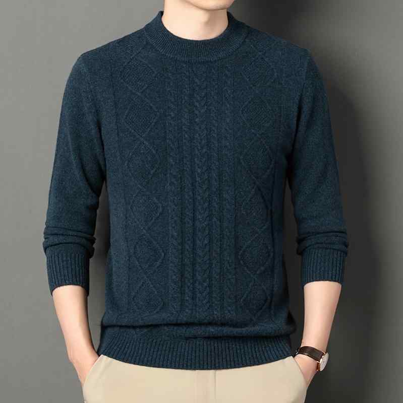 ニット メンズ 男性用 ウール セーター 秋冬 ピュアカラー ジャカード クルーネック 厚手 あったか インナー レトロ 普段使い