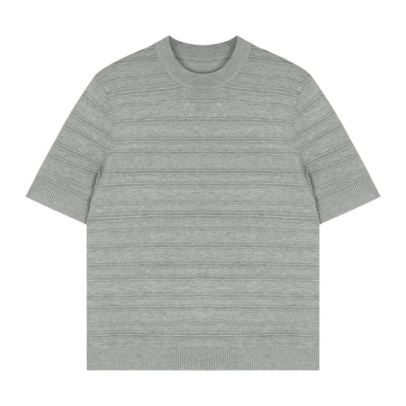 ニット メンズ 薄手 ニットソー クルーネック プルオーバー レトロ調 春秋 トップス カットソー リブ 普段使い デイリーユース 灰色 黒