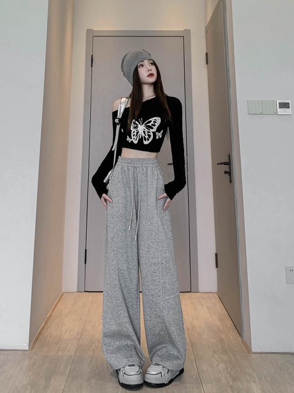 パンツ レディース バナナパンツ ワイドレッグパンツ 高腰 ストレート 運動 普段使い 厚手 無地 ブラッ..