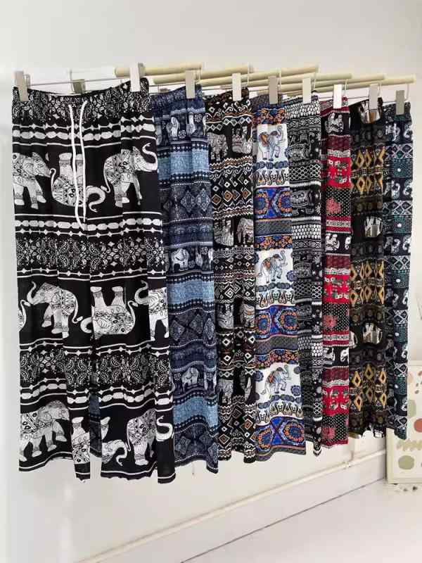 パンツ レディース 春夏 高伸縮 ワイドパンツ イージーパンツ リラックスパンツ 総柄プリント 高見え ..