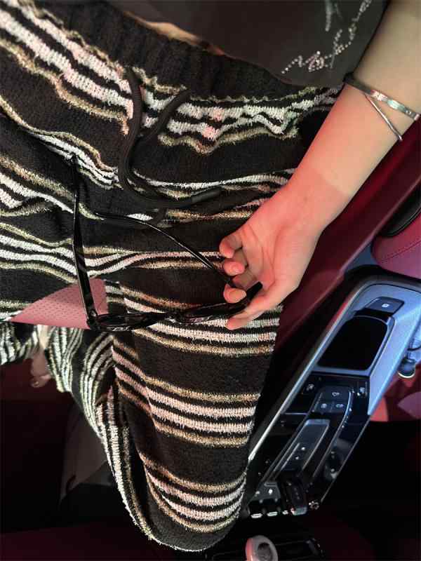 パンツ レディース レトロ ストライプ柄 ポリエステル タオル生地 質感 ワイド ゆったりめ リラックス ..