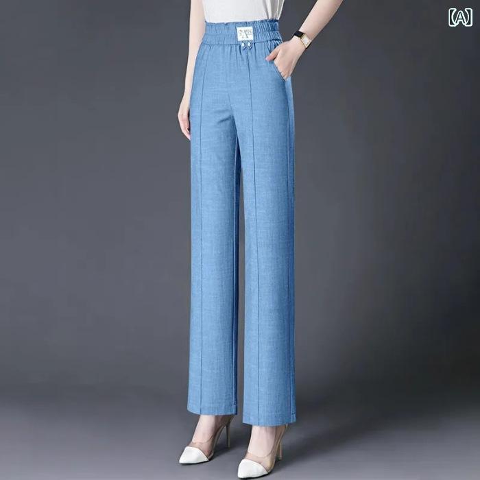 パンツ レディース 接触冷感 ストレート 涼しい イージー ワイド 薄手 高見え ゆったり ミセス 30代 40代 50代 ファッション 普段使い 部屋着 ブラック ブルー系 春夏