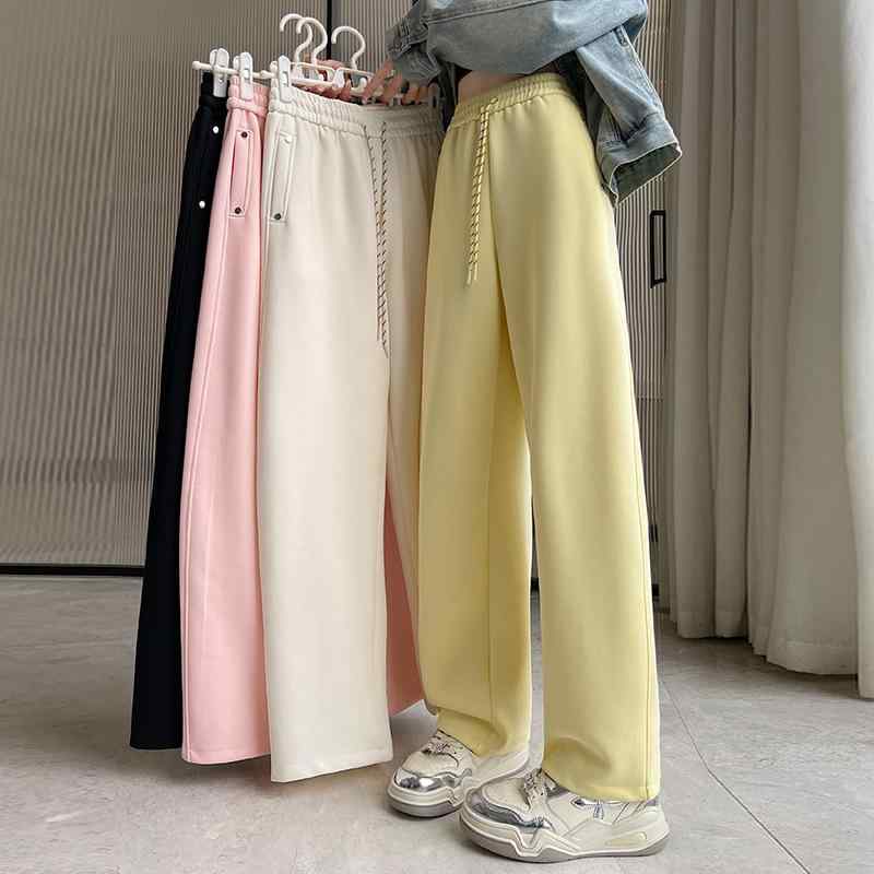 パンツ レディース 高腰 ワイドレッグパンツ バナナパンツ コットン混紡 厚手 ゆったり ストレート ミ..