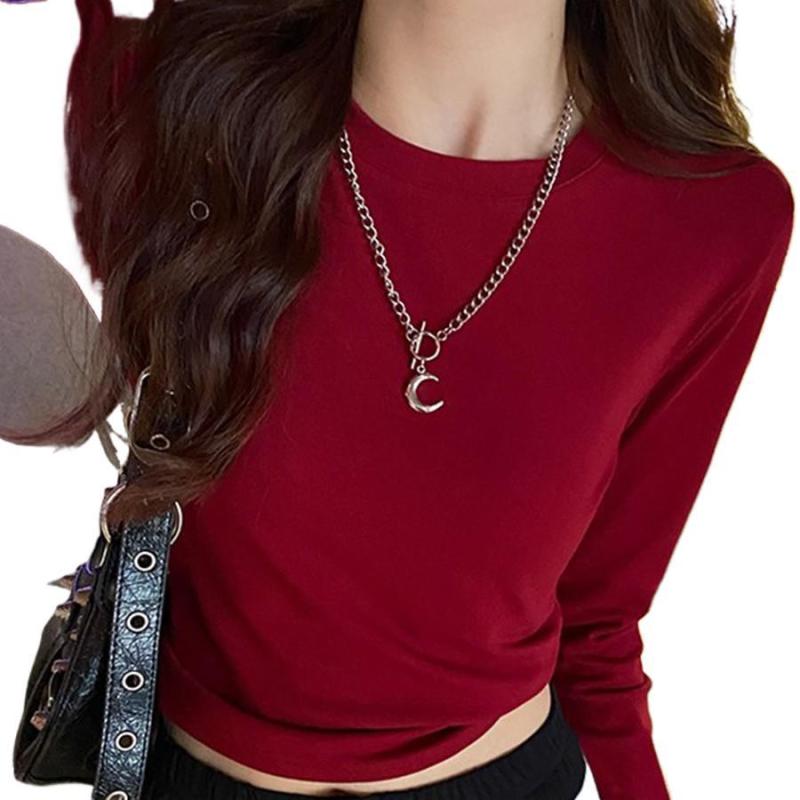 Tシャツ レディース 長袖 春秋 韓国風 スリム 無地 インナー トップス カットソー 白 黒 グレー コーヒ..