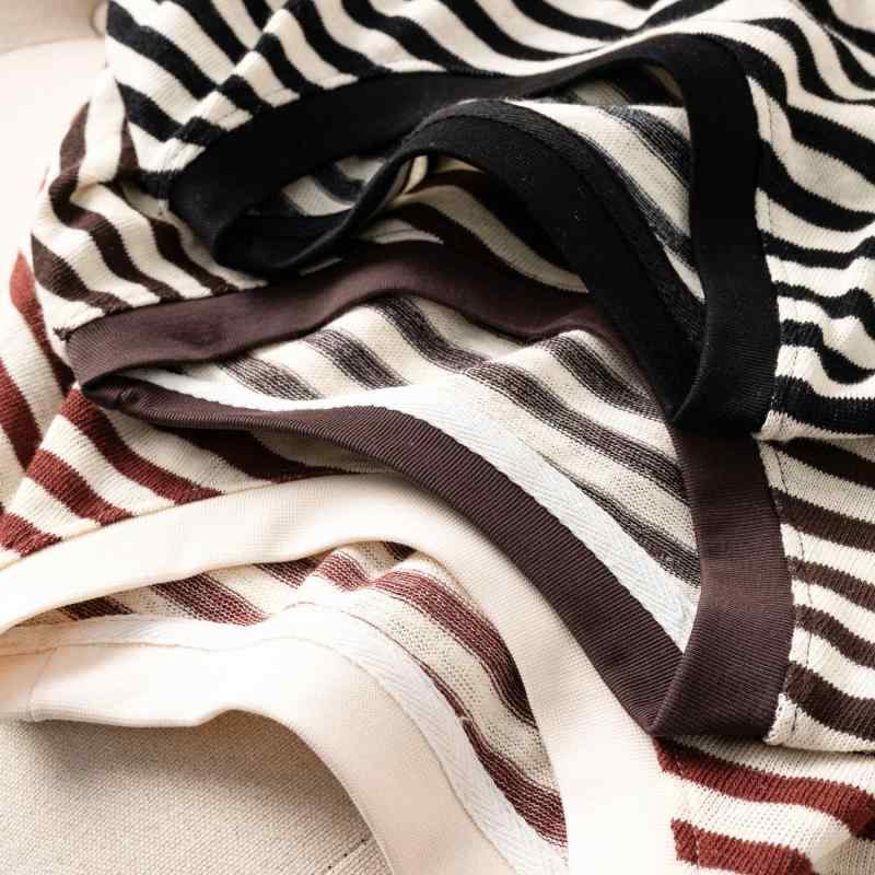 Tシャツ レディース 長袖 ストライプ柄 コットン ゆったり ラウンドネック 体系カバー カジュアル 普段..