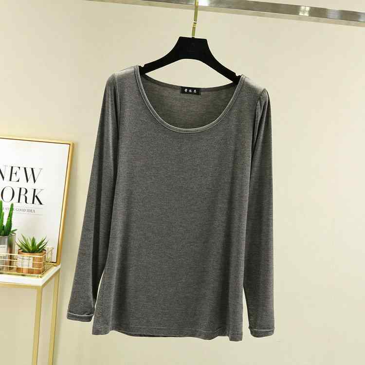 Tシャツ レディース 長袖 大码 モダール カットソー 薄手 ラウンドネック トップス 無地 ゆったり 接触冷感 吸湿速乾 通勤 普段使い ブラック ホワイト グレー 春秋