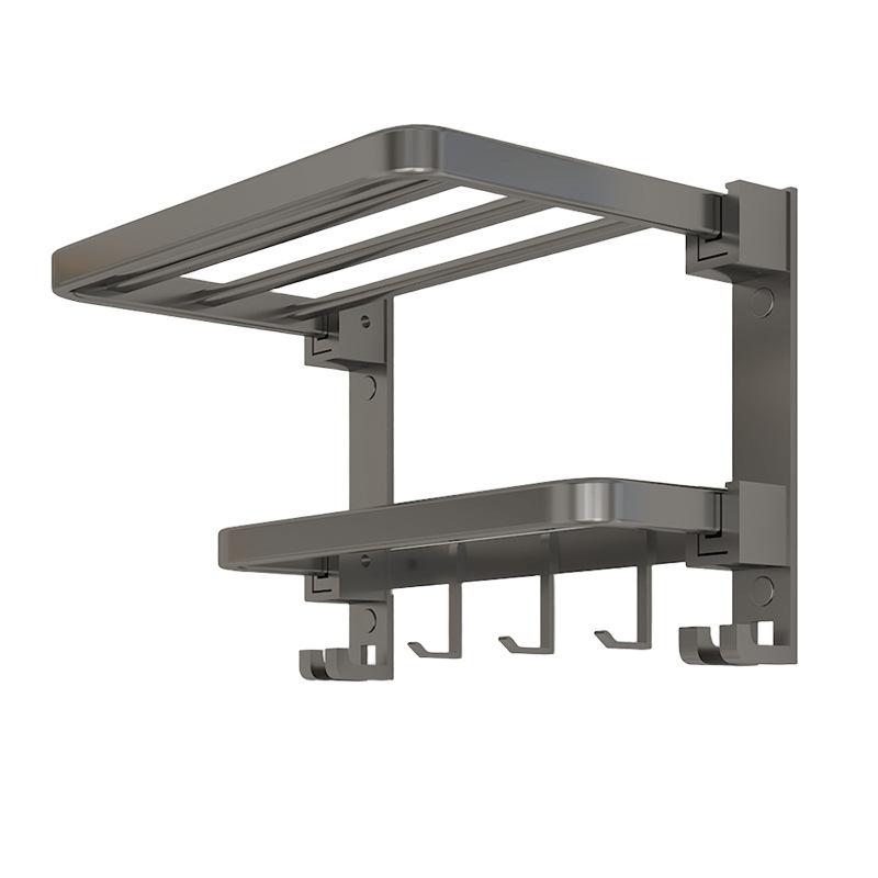 Towel Racks - タオルラック 多層 折り畳み式 壁掛け アルミニウム合金製 バスルーム 洗面所 収納棚 フック付き 省スペース 浴室 トイレ おしゃれ