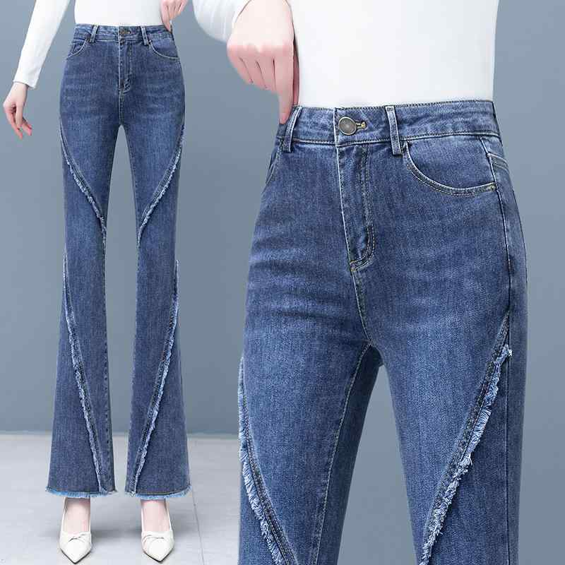 デニム レディース 微フレア デニムパンツ 春秋 高見え スキニー ジーンズ ハイウエスト 美脚 ロングパ..