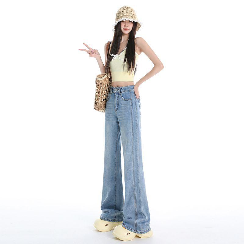 デニム レディース デニムパンツ ジーンズ ジーパン テンセル レーヨン 高見え ワイドレッグ ラッパズ..