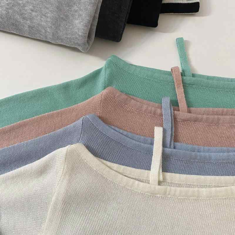 ニット レディース 一字肩 トップス 韓国風 デザイン Resizable 小柄 華奢見え 長袖 薄手 春秋 無地 パ..