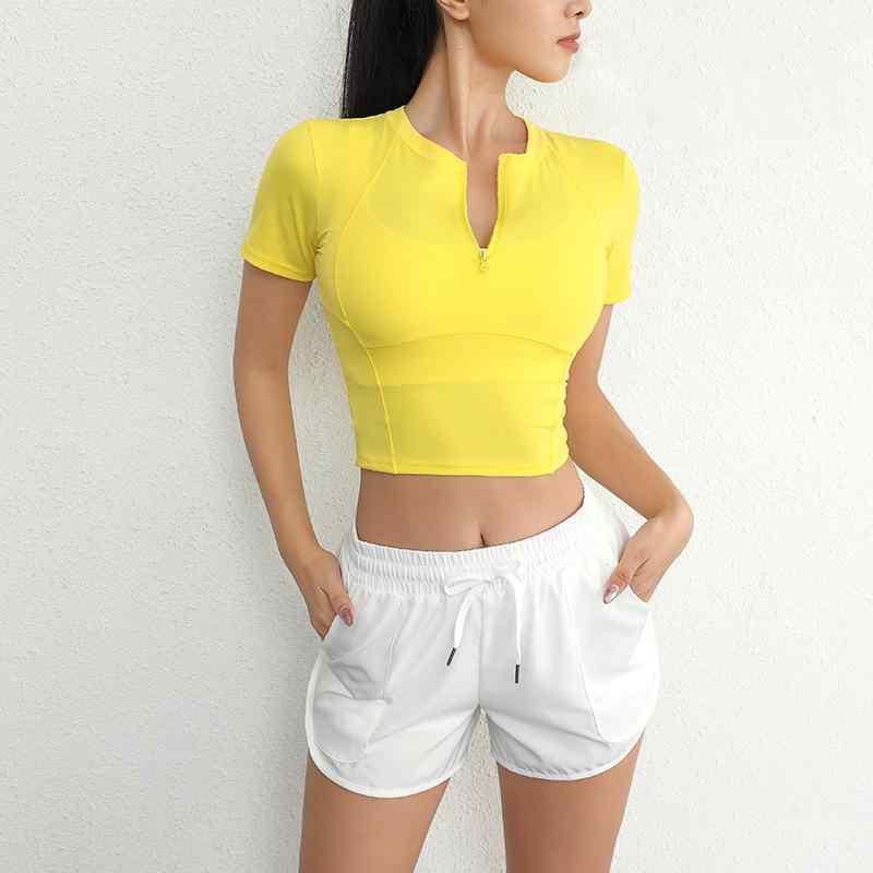 Tシャツ レディース スポーツ用トップス 半袖 へそ出し ショート丈 接触冷感 吸湿速乾 トレーニング ラ..