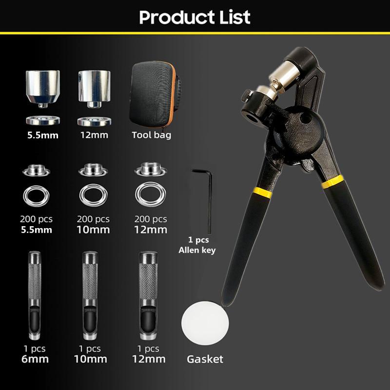 &quot;工具 ハトメ 穴あけパンチ プライヤー 5.5mm 10mm 12mm ハトメ 各200セット 黒打ち 1個 金型 1組 シート テント