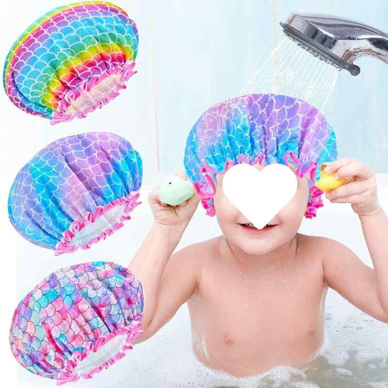 ベビー 浴帽 かわいい プリント柄 二重構造 女の子 子供用 シャワーキャップ 伸縮性