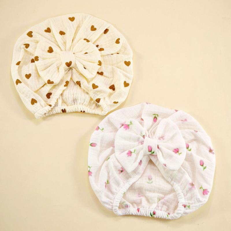 ベビー 帽子 春夏 3ヶ月～12ヶ月 幼児 ガーゼ コットン 薄手 調節可能 蝶結び かわいい パステルカラー..