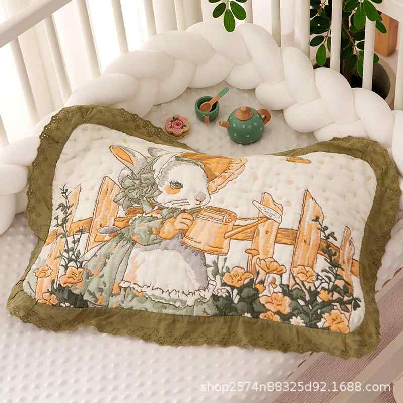 枕カバー 子供用 40X60cm ガーゼ 吸汗性 かわいい 全面コットン パステルカラー ウサギ クマ 幼稚園 保..