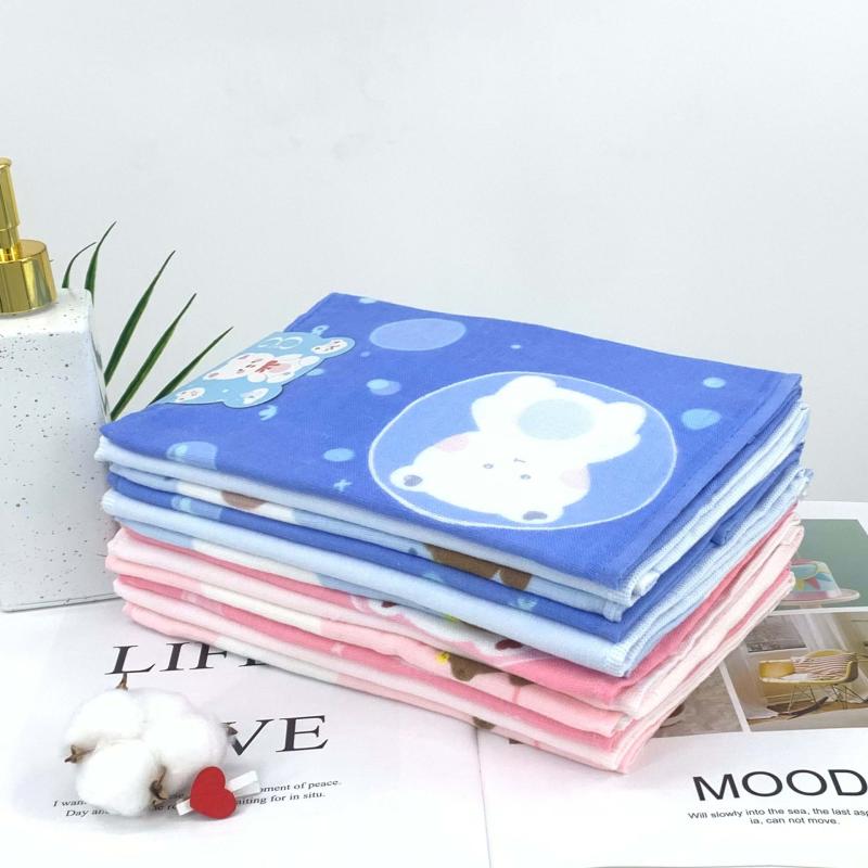 ベビー 赤ちゃん用 ガーゼタオル ハンカチ 純綿 プリント 薄手 沐浴 50×25cm ブルー ピンク