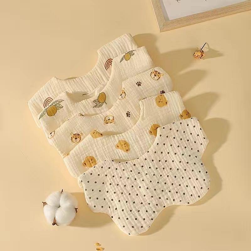 ベビー用品 よだれかけ 6重ガーゼ コットン スタイ 花びら型 防水 かわいい アニマル柄 ドット柄 新生..