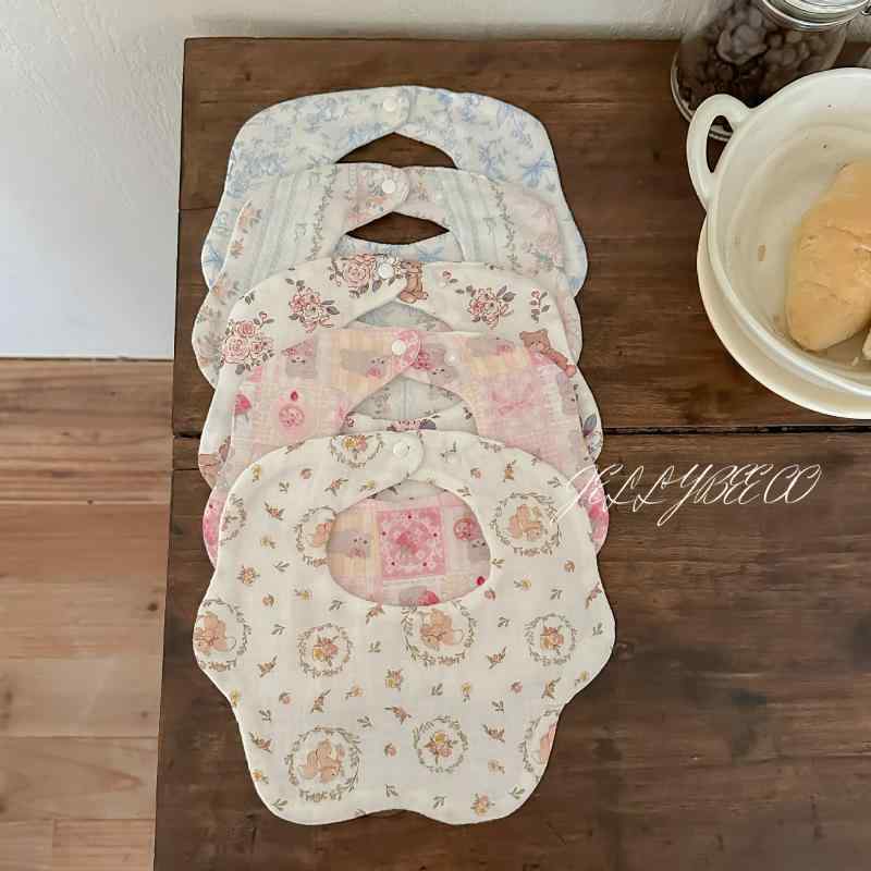 ベビー用品 よだれかけ 新生児 かわいい 小熊柄 コットン ガーゼ 6重 構造 吸水 速乾 吐き戻し 防止 花..