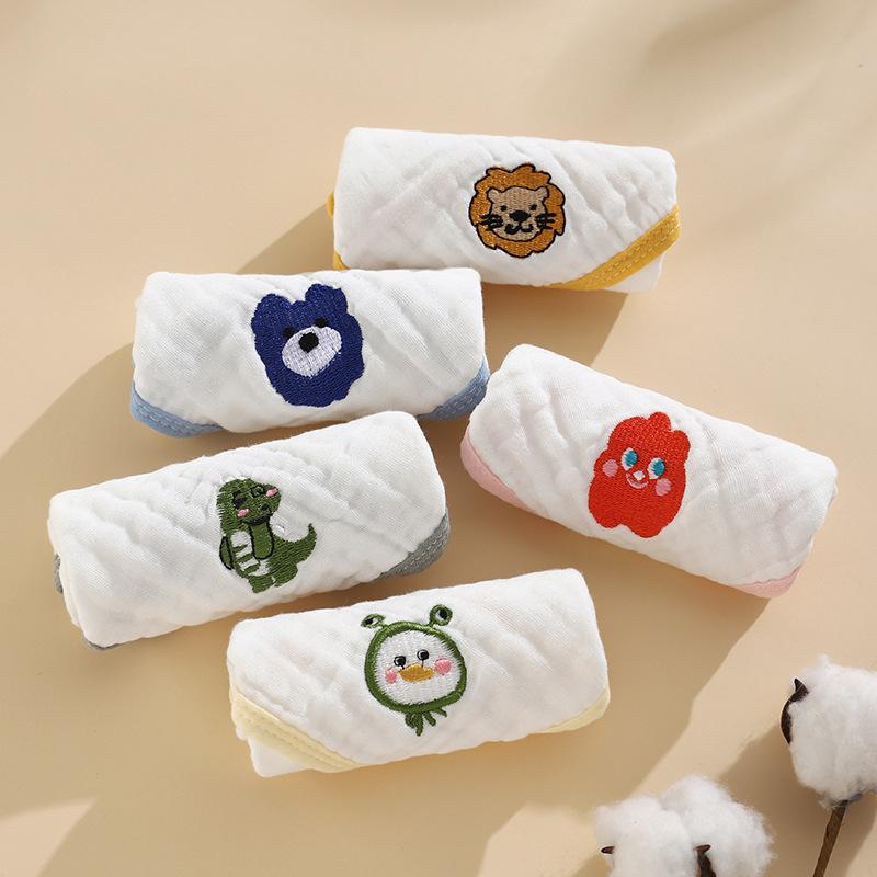 ベビー 赤ちゃん ガーゼハンカチ ミニタオル コットン100％ 刺繍 30×30cm 恐竜 ライオン クマ 吸水性