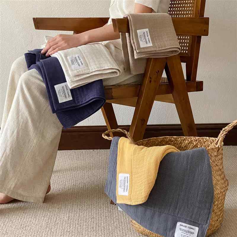 タオル レディース メンズ キッズ 子供 大人用 ガーゼ バスタオル フェイスタオル ハンカチ ミニタオル 無地 シンプル 親子 沐浴 海軍藍 マスタードイエロ...