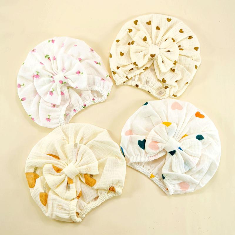 ベビー 帽子 女の子 薄手 コットン スカーフ ターバン 蝶結び付き ハット 子供 花柄 春夏 日よけ 6ヶ月..