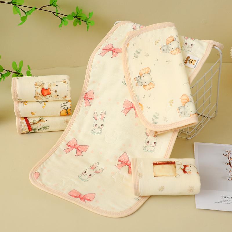 ベビー 赤ちゃん ガーゼタオル 6重ガーゼ 綿100% 口拭きタオル ハンカチタオル かわいい ウサギ クマ ..
