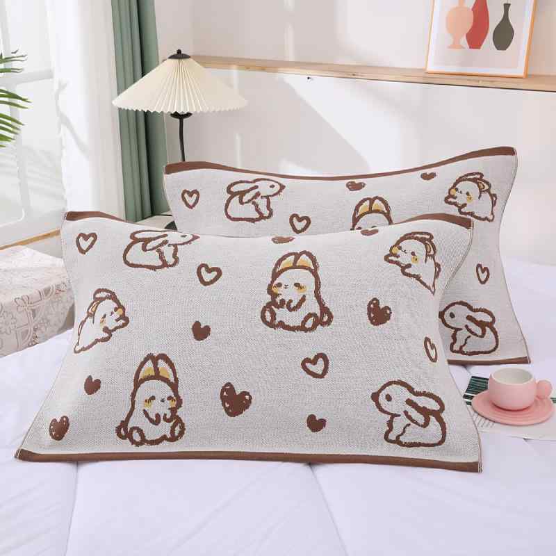 枕カバー 綿100％ 4重ガーゼ 厚手 ピローカバー 大人用 子供用 学生用 52×78cm グリーンパンダ ブラウ..