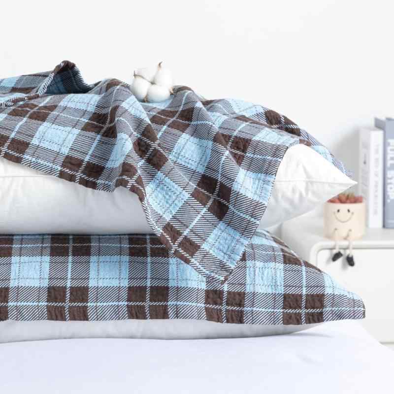 枕カバー 大人 子供 綿100% ガーゼ 厚手 吸水 速乾 家庭用 ペア 田字格 スウィート 気泡 ブルー 芝