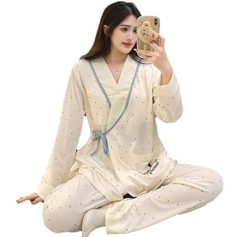 パジャマ レディース マタニティ 授乳服 長袖 春夏 産前 産後 授乳口付き ポリエステル かわいい 薄手 ..