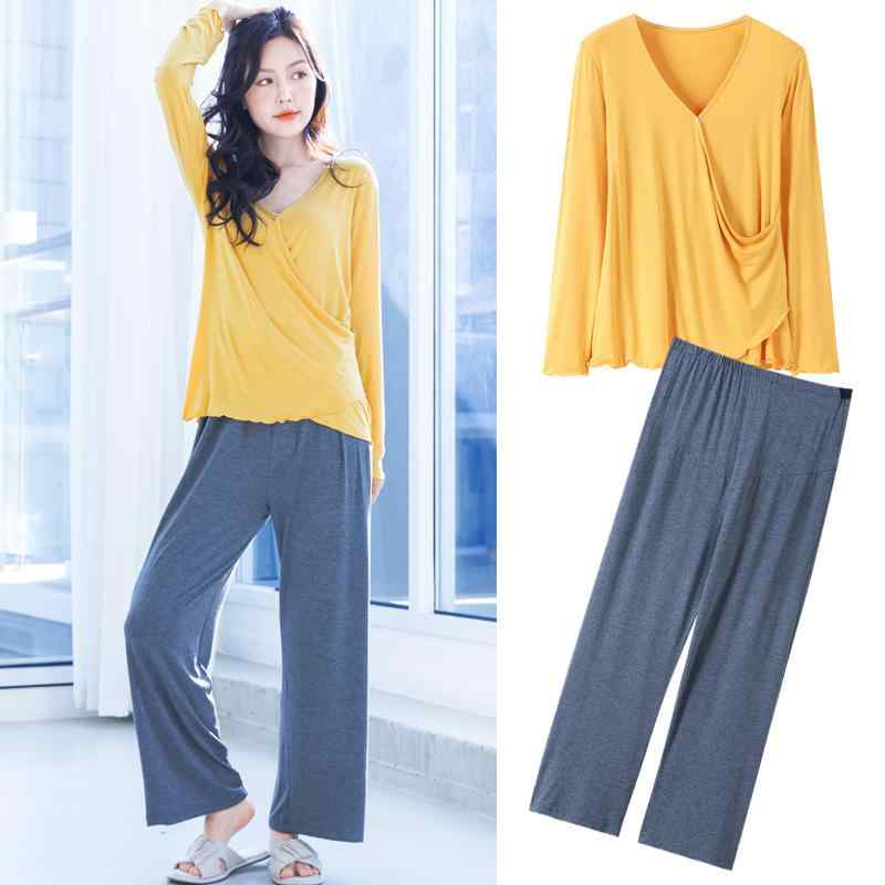 マタニティウェア レディース 授乳服 秋冬 春 長袖 ルームウェア 上下セット モダール 部屋着 婦人服 ..