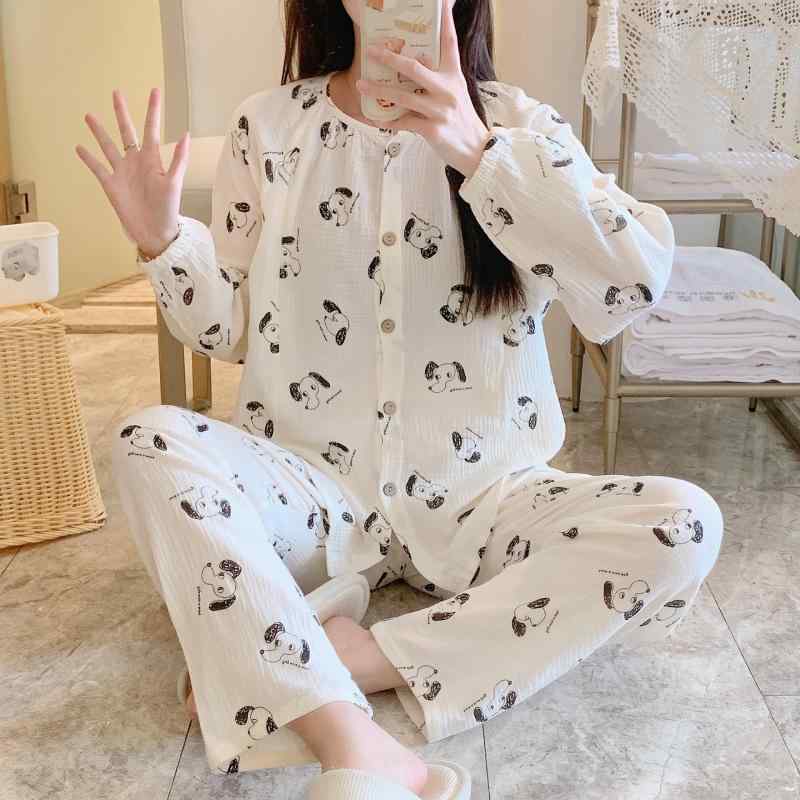 パジャマ レディース マタニティ 長袖 ルームウェア 綿100％ 授乳服 春秋 産後 部屋着 かわいい 犬柄 ..