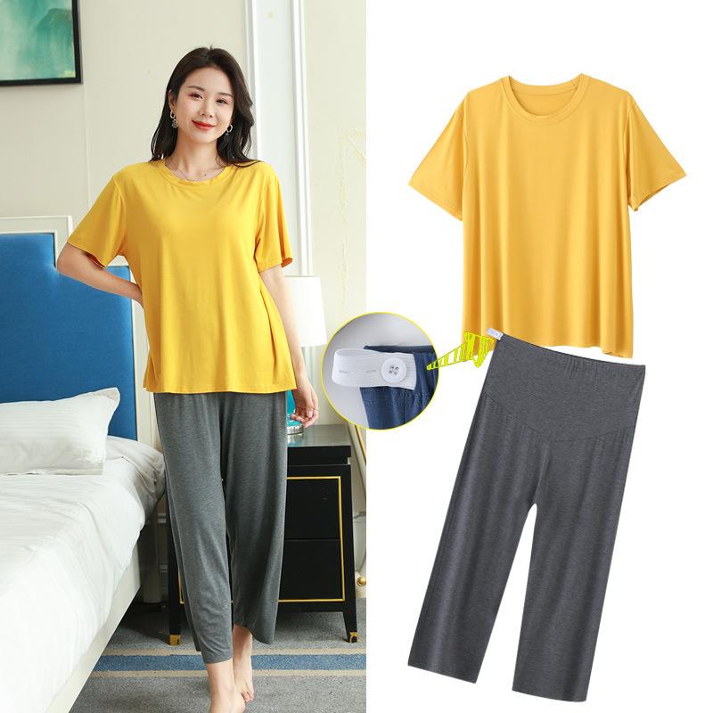 パジャマ レディース 妊婦 授乳服 産後 マタニティ ルームウェア モダール 綿 半袖 長ズボン 調節可能 ..