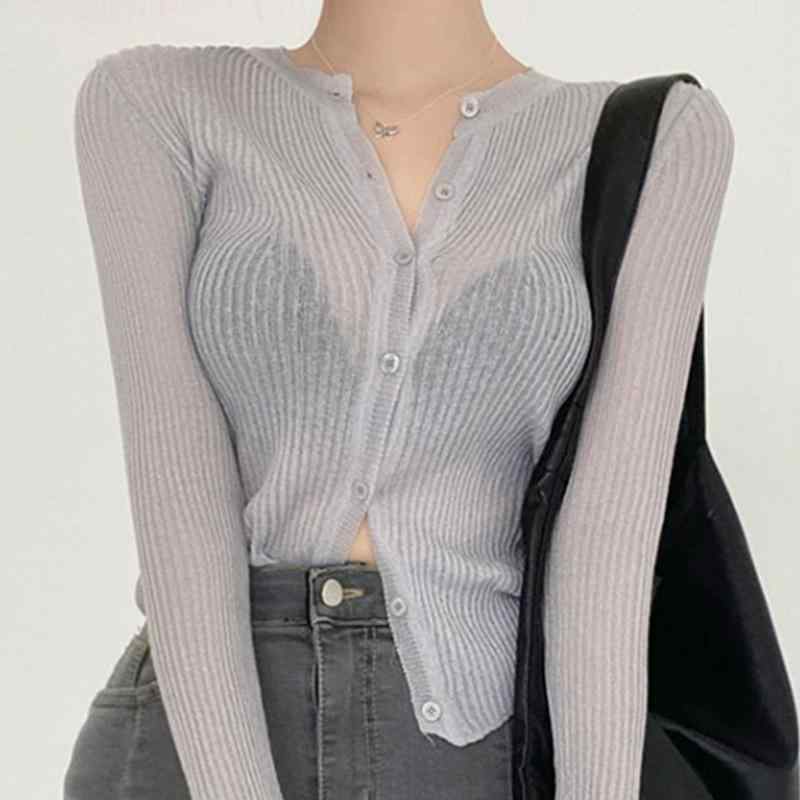 Tシャツ レディース 薄手 Vネック 長袖 ニット カーディガン 日焼け止め トップス スリムフィット 黒 白 灰色 ベージュ 秋 小香風