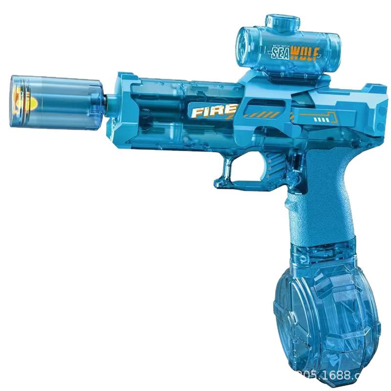 水鉄砲 キッズ 高速連発 電動 大容量 水遊び おもちゃ ブルー ブラック