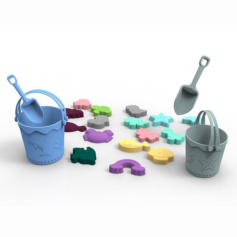 砂場セット 子供用 砂遊びおもちゃ バケツ スコップ 親子 ビーチ 室内 玩具 知育玩具 柔らかいシリコン製 10点セット ブルー