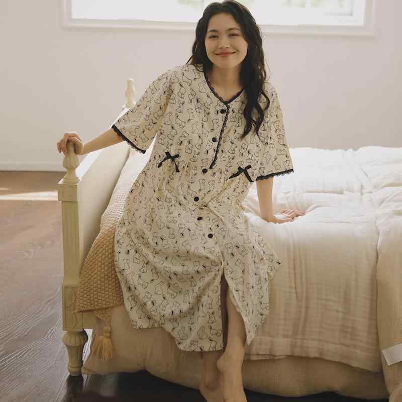 マタニティウェア レディース 授乳服 半袖 ワンピース 産前 産後 入院着 部屋着 パジャマ 雲朵綿 ポリ..