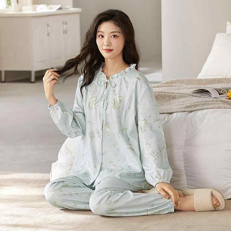 マタニティウェア レディース 授乳服 春秋 綿100% 抗菌 寝巻き 産後 パジャマ ルームウェア 長袖 長ズ..