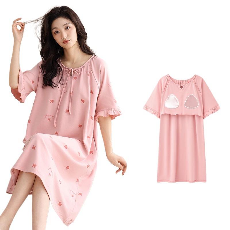 ワンピース レディース マタニティ 半袖 ルームウェア コットン100% ロング丈 春夏 授乳対応 M L XL XX..