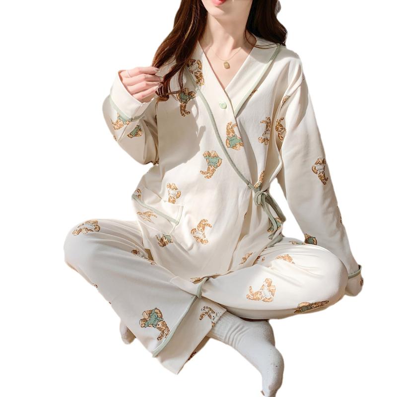 パジャマ レディース マタニティ 授乳服 産後 入院着 和風 ポリエステル 綿 長袖 長ズボン 春夏 秋冬 ..