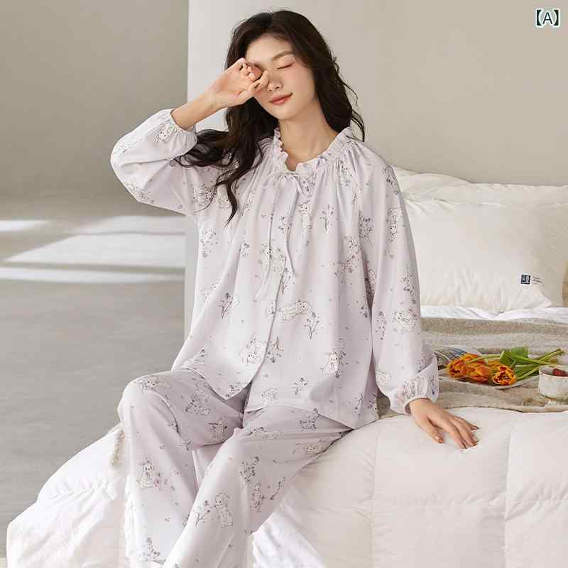 マタニティ パジャマ レディース 授乳服 綿100％ 産後 産褥 入院準備 春秋 ラウンドネック 長袖 長ズボ..