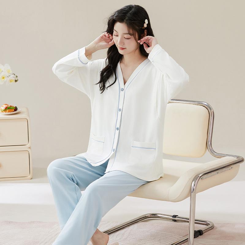 パジャマ レディース マタニティ コットン 授乳服 前開き 厚手 長袖 長ズボン 上下セット 産後 産褥 入..