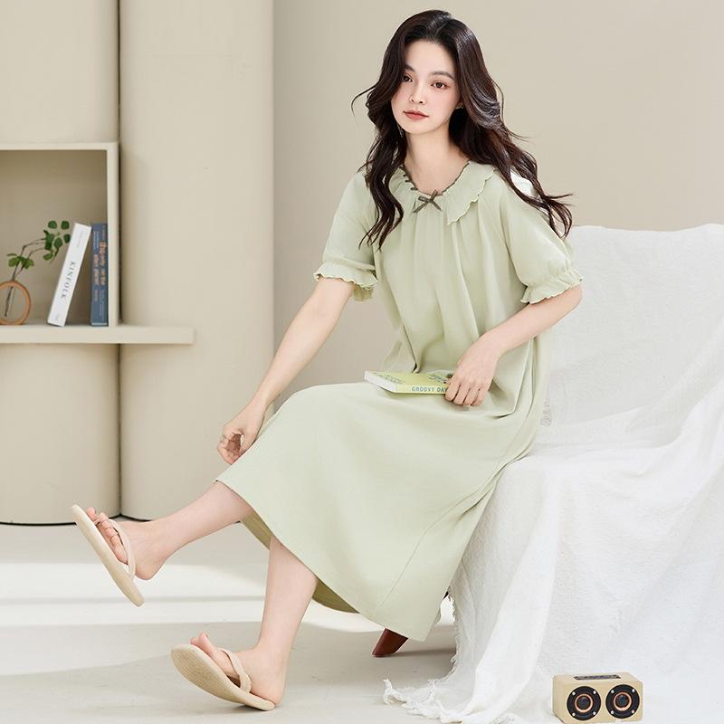 ワンピース レディース 春夏 半袖 パジャマ 接触冷感 綿100% 韓国風 かわいい プリンセス ルームウェア..