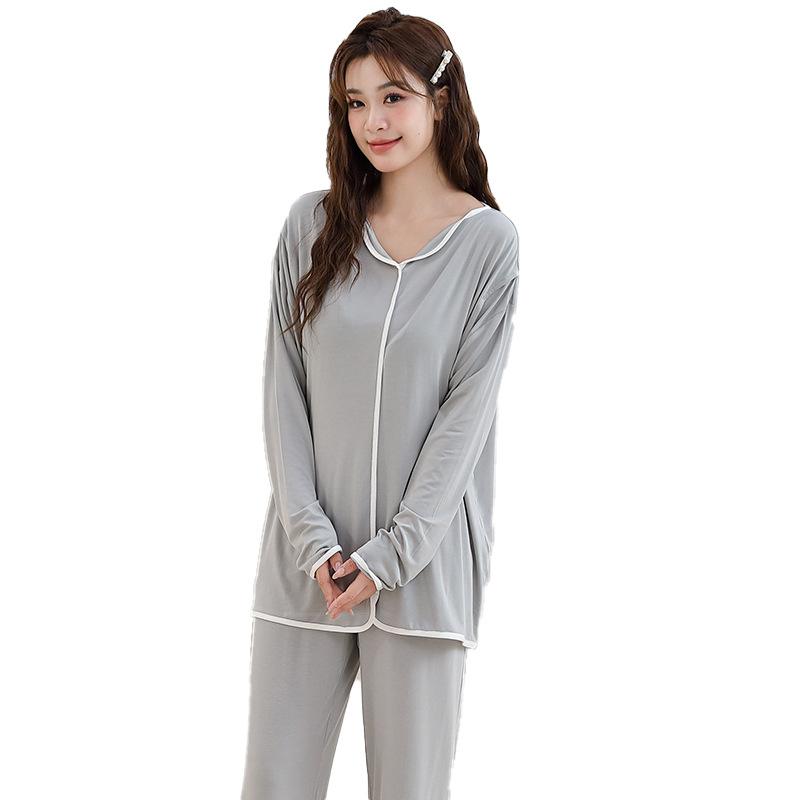 マタニティウェア レディース 授乳パジャマ モダール 長袖 長ズボン 薄手 ルームウェア 部屋着 春夏 秋..